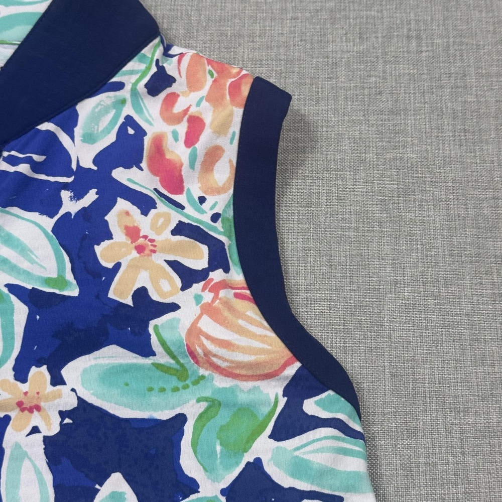 IBKUL 1/4 Zip Sleeveless Floral Golf Polo Womens Small Multicolor Stretch Jersey - Picture 7 of 10